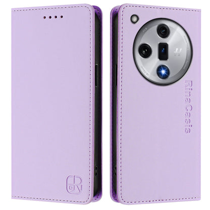 OPPO Find X7 Dual-Folded Magnetic Suction RFID Blocking PU Leather Wallet Phone Case with Card Slots, Cash Pocket, Kickstand, Full Protective Flip Cover