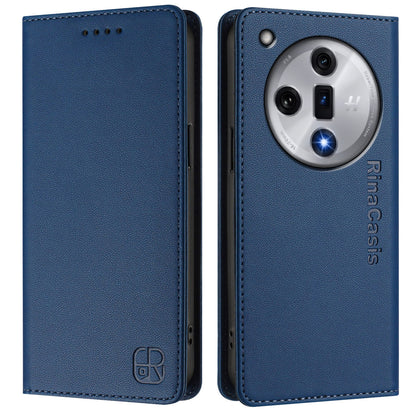 OPPO Find X7 Dual-Folded Magnetic Suction RFID Blocking PU Leather Wallet Phone Case with Card Slots, Cash Pocket, Kickstand, Full Protective Flip Cover