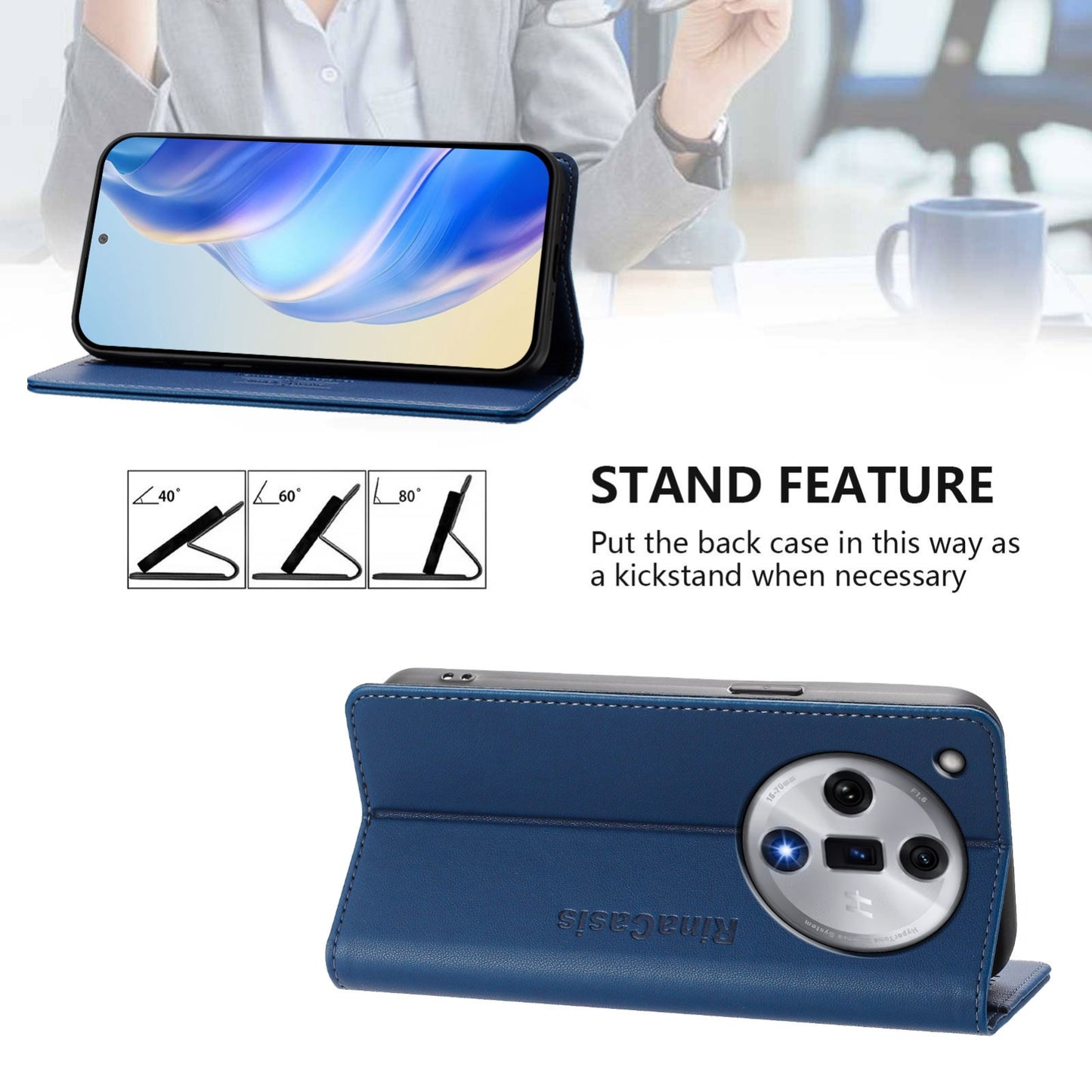 OPPO Find X7 Dual-Folded Magnetic Suction RFID Blocking PU Leather Wallet Phone Case with Card Slots, Cash Pocket, Kickstand, Full Protective Flip Cover