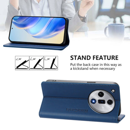 OPPO Find X7 Dual-Folded Magnetic Suction RFID Blocking PU Leather Wallet Phone Case with Card Slots, Cash Pocket, Kickstand, Full Protective Flip Cover