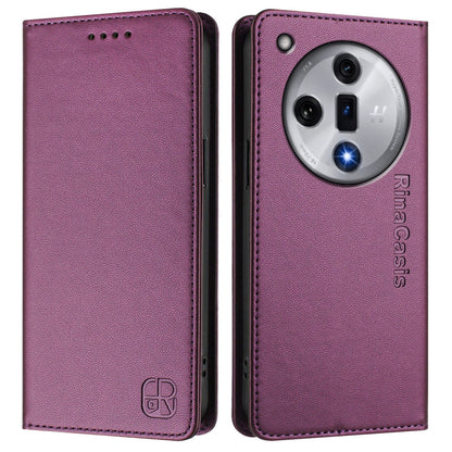 OPPO Find X7 Dual-Folded Magnetic Suction RFID Blocking PU Leather Wallet Phone Case with Card Slots, Cash Pocket, Kickstand, Full Protective Flip Cover