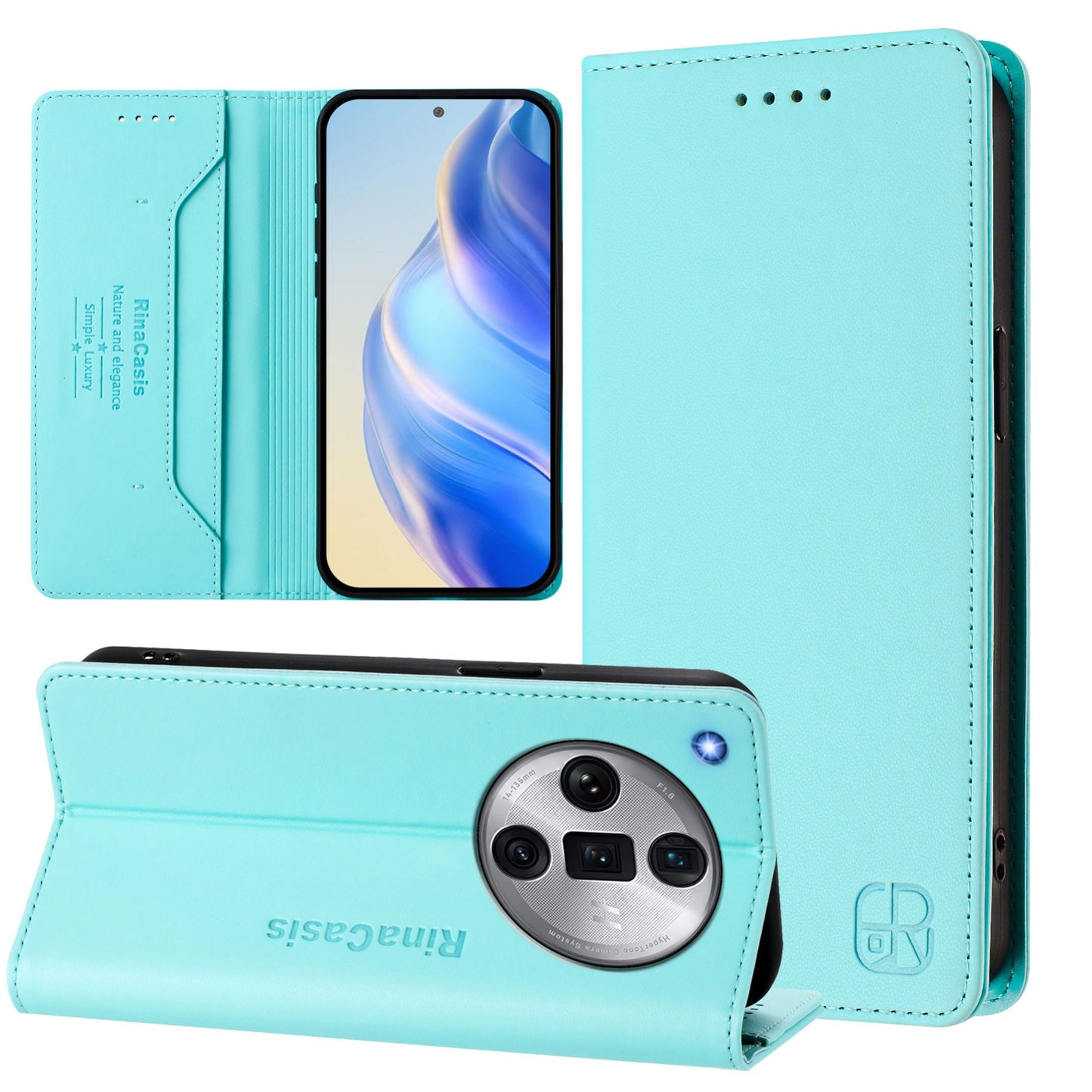 OPPO Find X7 Ultra Dual-Folded Magnetic Suction RFID Blocking PU Leather Wallet Phone Case with Card Slots, Cash Pocket, Kickstand, Full Protective Flip Cover