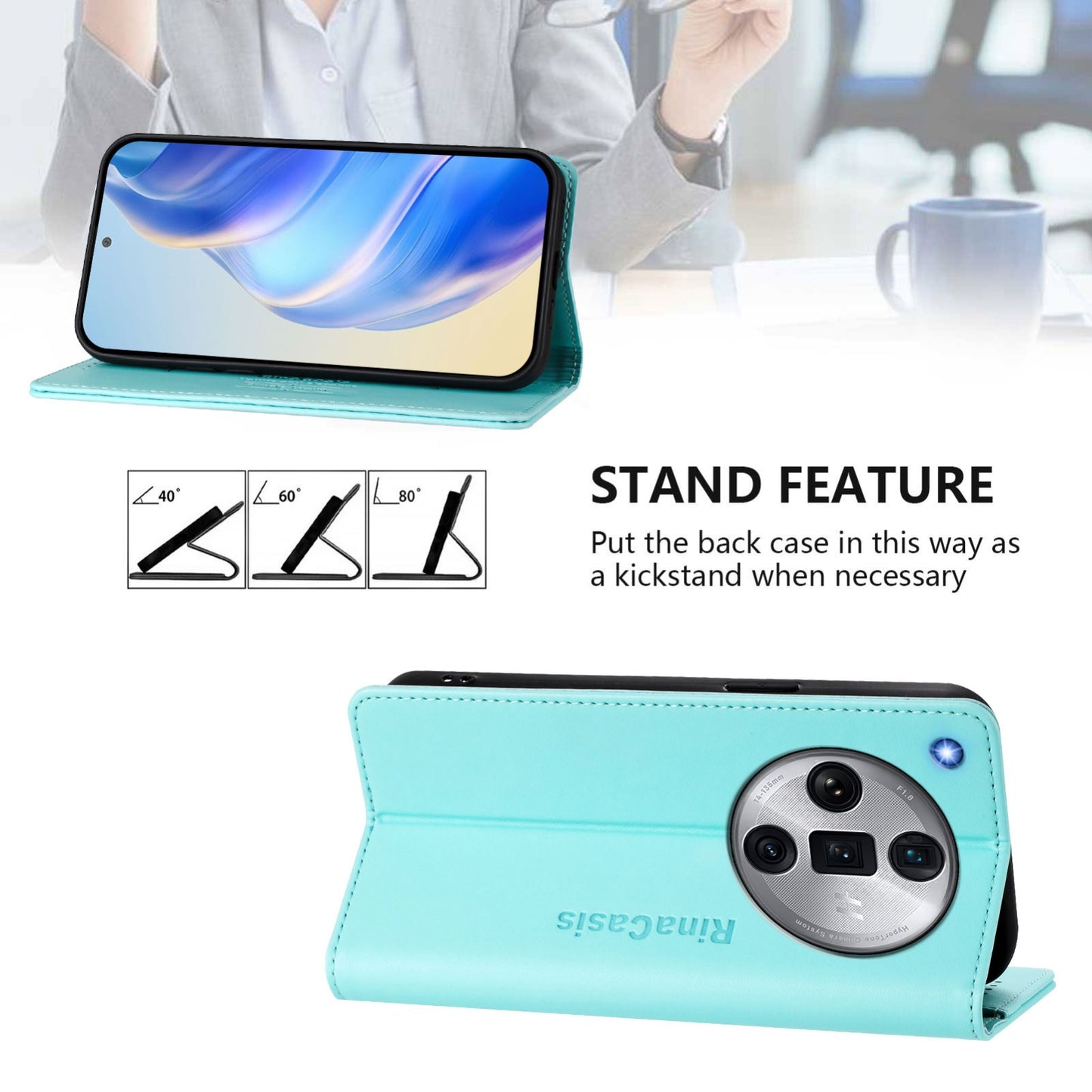OPPO Find X7 Ultra Dual-Folded Magnetic Suction RFID Blocking PU Leather Wallet Phone Case with Card Slots, Cash Pocket, Kickstand, Full Protective Flip Cover
