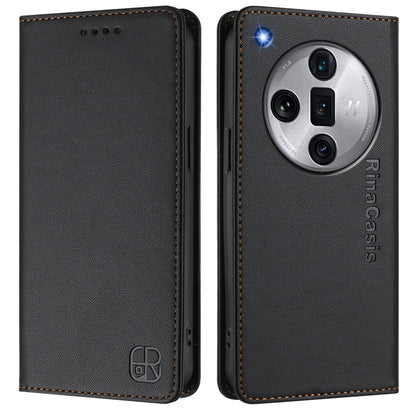 OPPO Find X7 Ultra Dual-Folded Magnetic Suction RFID Blocking PU Leather Wallet Phone Case with Card Slots, Cash Pocket, Kickstand, Full Protective Flip Cover