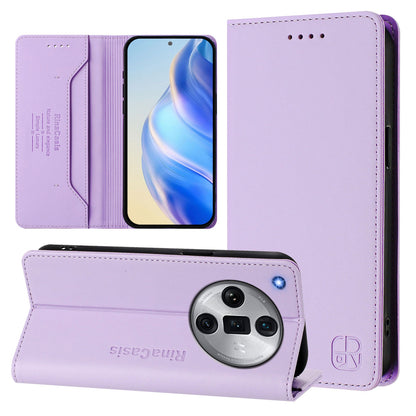 OPPO Find X7 Ultra Dual-Folded Magnetic Suction RFID Blocking PU Leather Wallet Phone Case with Card Slots, Cash Pocket, Kickstand, Full Protective Flip Cover
