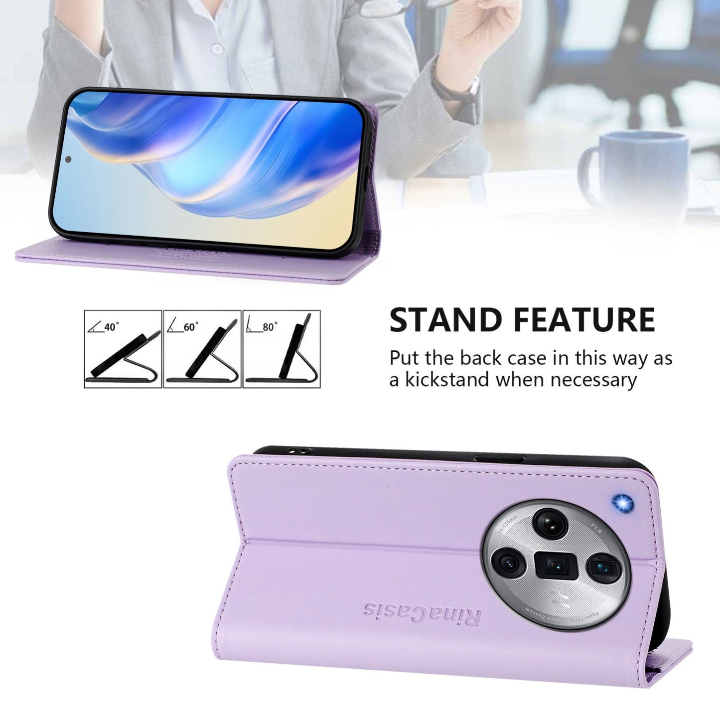 OPPO Find X7 Ultra Dual-Folded Magnetic Suction RFID Blocking PU Leather Wallet Phone Case with Card Slots, Cash Pocket, Kickstand, Full Protective Flip Cover