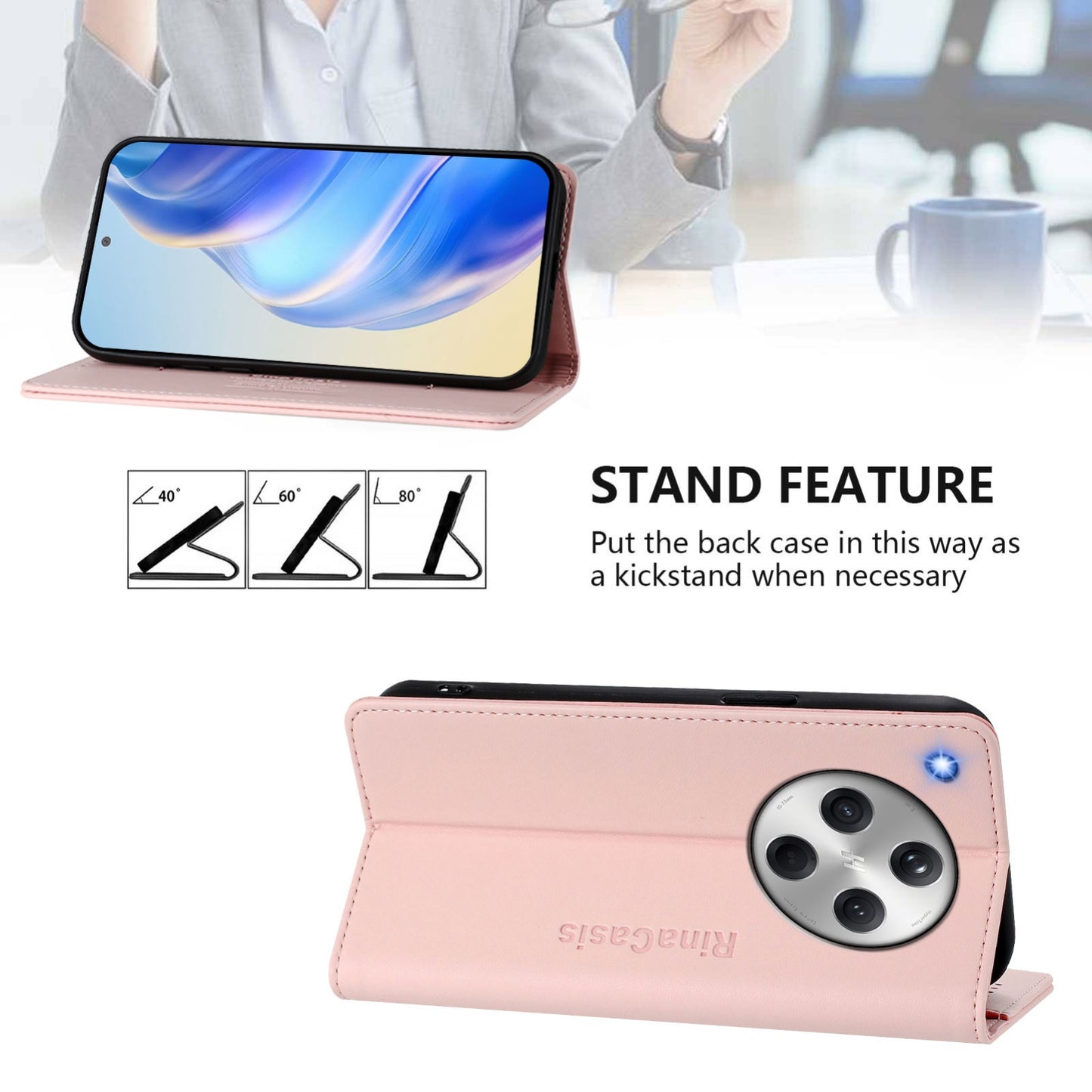 OPPO Find X8 Dual-Folded Magnetic Suction RFID Blocking PU Leather Wallet Phone Case with Card Slots, Cash Pocket, Kickstand, Full Protective Flip Cover