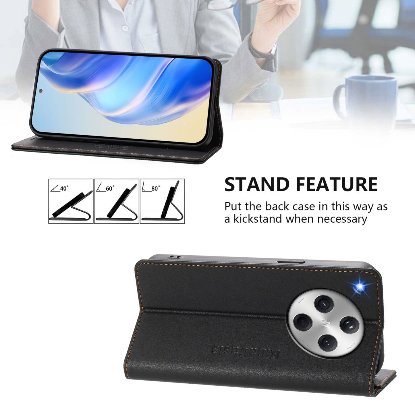 OPPO Find X8 Dual-Folded Magnetic Suction RFID Blocking PU Leather Wallet Phone Case with Card Slots, Cash Pocket, Kickstand, Full Protective Flip Cover
