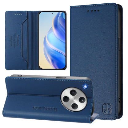 OPPO Find X8 Dual-Folded Magnetic Suction RFID Blocking PU Leather Wallet Phone Case with Card Slots, Cash Pocket, Kickstand, Full Protective Flip Cover