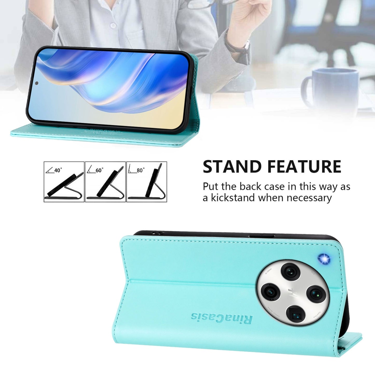 OPPO Find X8 Pro Dual-Folded Magnetic Suction RFID Blocking PU Leather Wallet Phone Case with Card Slots, Cash Pocket, Kickstand, Full Protective Flip Cover