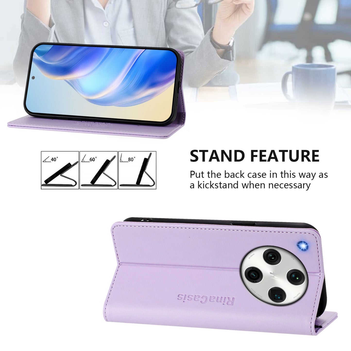 OPPO Find X8 Pro Dual-Folded Magnetic Suction RFID Blocking PU Leather Wallet Phone Case with Card Slots, Cash Pocket, Kickstand, Full Protective Flip Cover