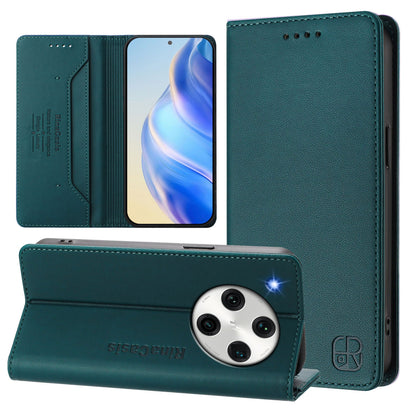 OPPO Find X8 Pro Dual-Folded Magnetic Suction RFID Blocking PU Leather Wallet Phone Case with Card Slots, Cash Pocket, Kickstand, Full Protective Flip Cover