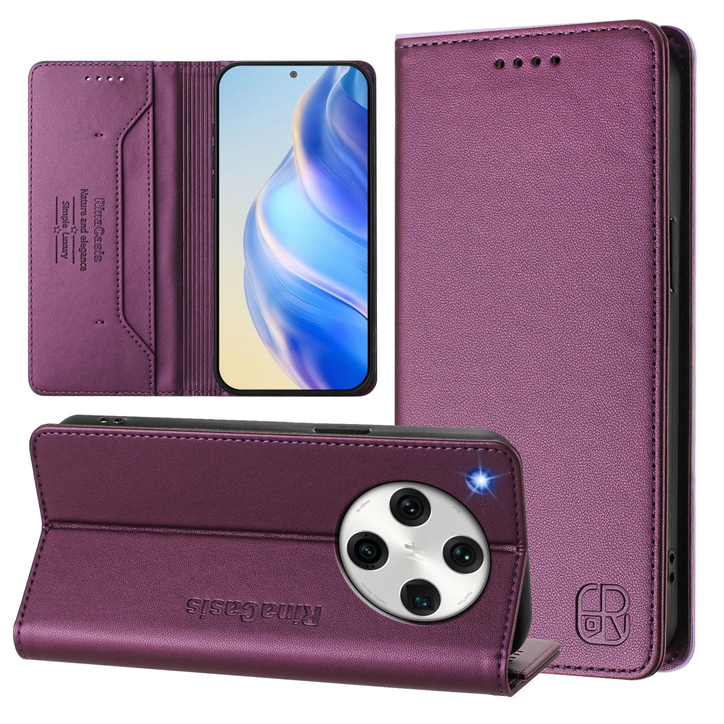 OPPO Find X8 Pro Dual-Folded Magnetic Suction RFID Blocking PU Leather Wallet Phone Case with Card Slots, Cash Pocket, Kickstand, Full Protective Flip Cover