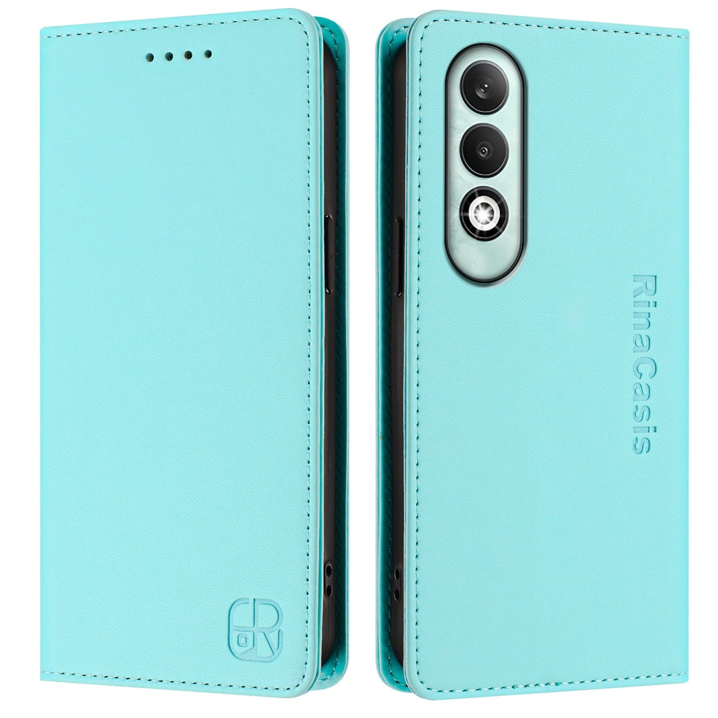 OPPO K12x 5G Dual-Folded Magnetic Suction RFID Blocking PU Leather Wallet Phone Case with Card Slots, Cash Pocket, Kickstand, Full Protective Flip Cover