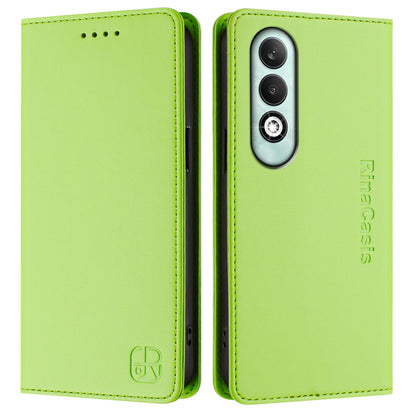 OPPO K12x 5G Dual-Folded Magnetic Suction RFID Blocking PU Leather Wallet Phone Case with Card Slots, Cash Pocket, Kickstand, Full Protective Flip Cover