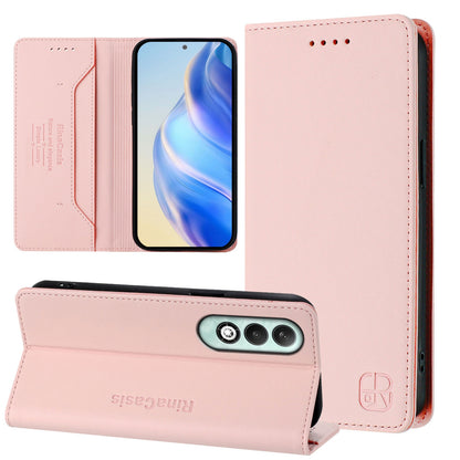 OPPO K12x 5G Dual-Folded Magnetic Suction RFID Blocking PU Leather Wallet Phone Case with Card Slots, Cash Pocket, Kickstand, Full Protective Flip Cover