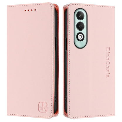OPPO K12x 5G Dual-Folded Magnetic Suction RFID Blocking PU Leather Wallet Phone Case with Card Slots, Cash Pocket, Kickstand, Full Protective Flip Cover