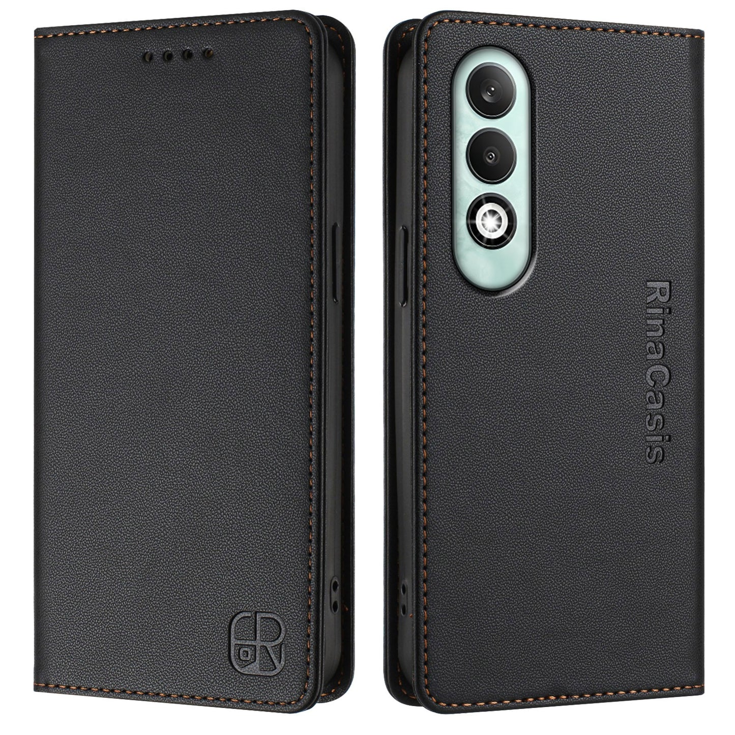 OPPO K12x 5G Dual-Folded Magnetic Suction RFID Blocking PU Leather Wallet Phone Case with Card Slots, Cash Pocket, Kickstand, Full Protective Flip Cover