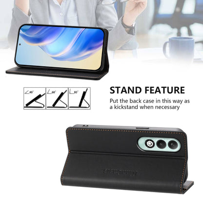 OPPO K12x 5G Dual-Folded Magnetic Suction RFID Blocking PU Leather Wallet Phone Case with Card Slots, Cash Pocket, Kickstand, Full Protective Flip Cover