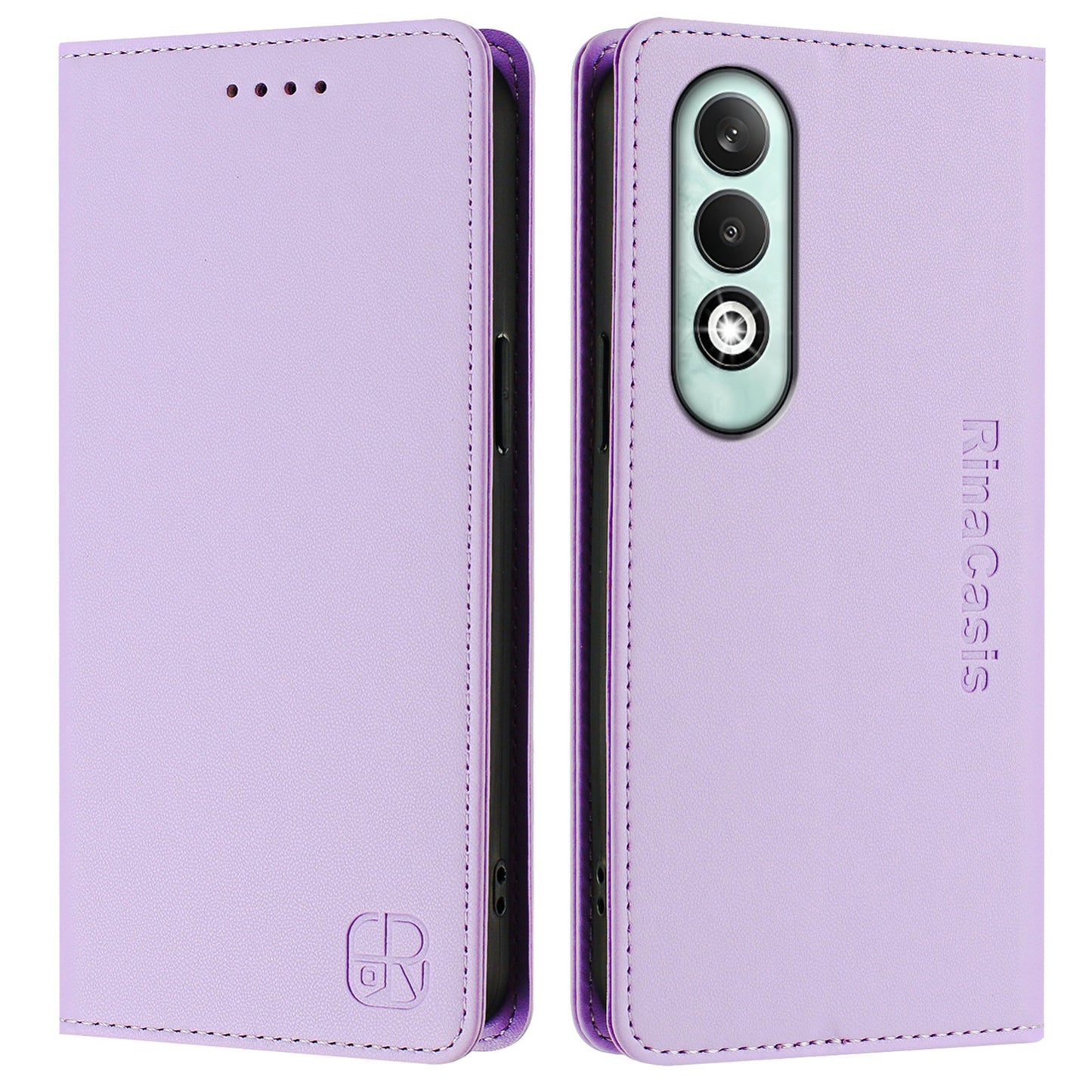 OPPO K12x 5G Dual-Folded Magnetic Suction RFID Blocking PU Leather Wallet Phone Case with Card Slots, Cash Pocket, Kickstand, Full Protective Flip Cover