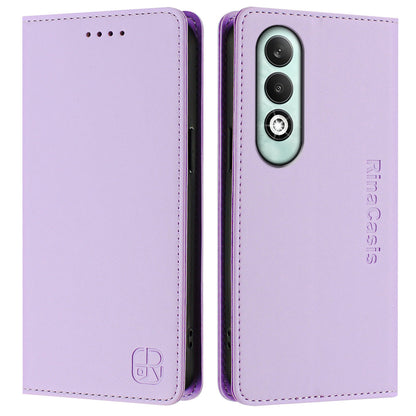 OPPO K12x 5G Dual-Folded Magnetic Suction RFID Blocking PU Leather Wallet Phone Case with Card Slots, Cash Pocket, Kickstand, Full Protective Flip Cover