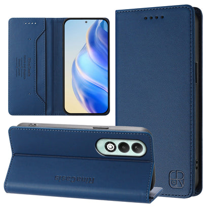 OPPO K12x 5G Dual-Folded Magnetic Suction RFID Blocking PU Leather Wallet Phone Case with Card Slots, Cash Pocket, Kickstand, Full Protective Flip Cover