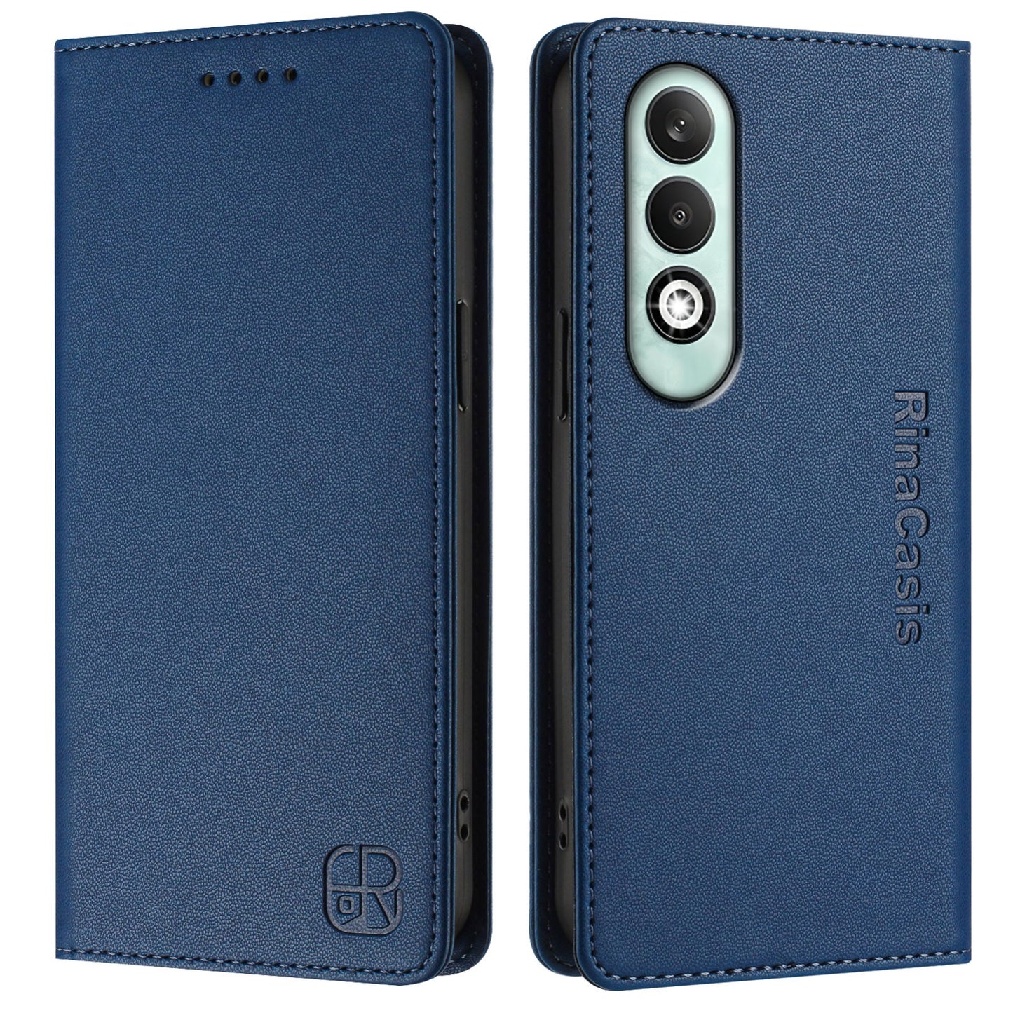 OPPO K12x 5G Dual-Folded Magnetic Suction RFID Blocking PU Leather Wallet Phone Case with Card Slots, Cash Pocket, Kickstand, Full Protective Flip Cover