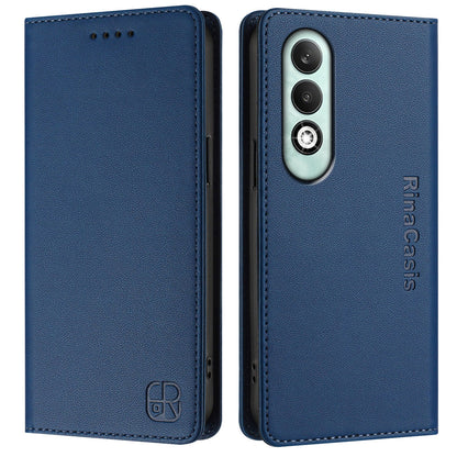 OPPO K12x 5G Dual-Folded Magnetic Suction RFID Blocking PU Leather Wallet Phone Case with Card Slots, Cash Pocket, Kickstand, Full Protective Flip Cover