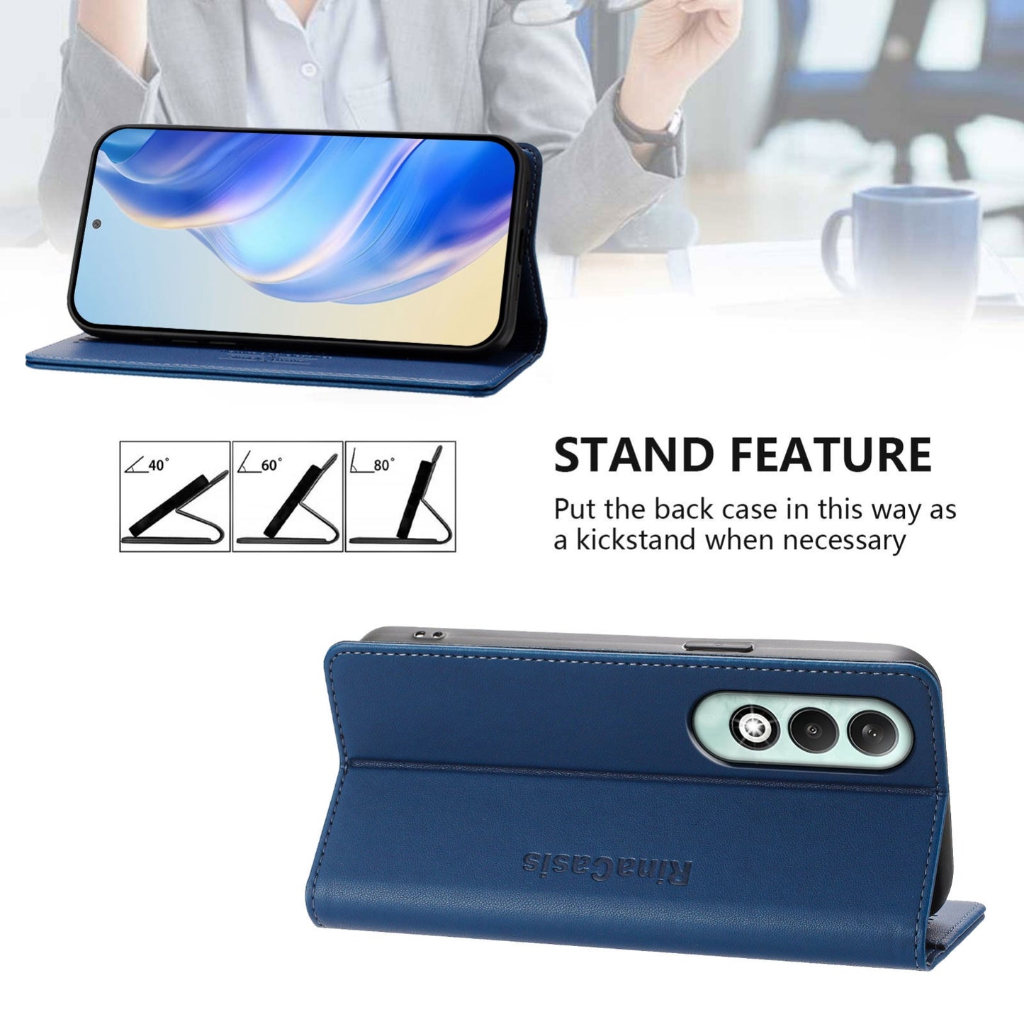 OPPO K12x 5G Dual-Folded Magnetic Suction RFID Blocking PU Leather Wallet Phone Case with Card Slots, Cash Pocket, Kickstand, Full Protective Flip Cover