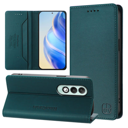 OPPO K12x 5G Dual-Folded Magnetic Suction RFID Blocking PU Leather Wallet Phone Case with Card Slots, Cash Pocket, Kickstand, Full Protective Flip Cover