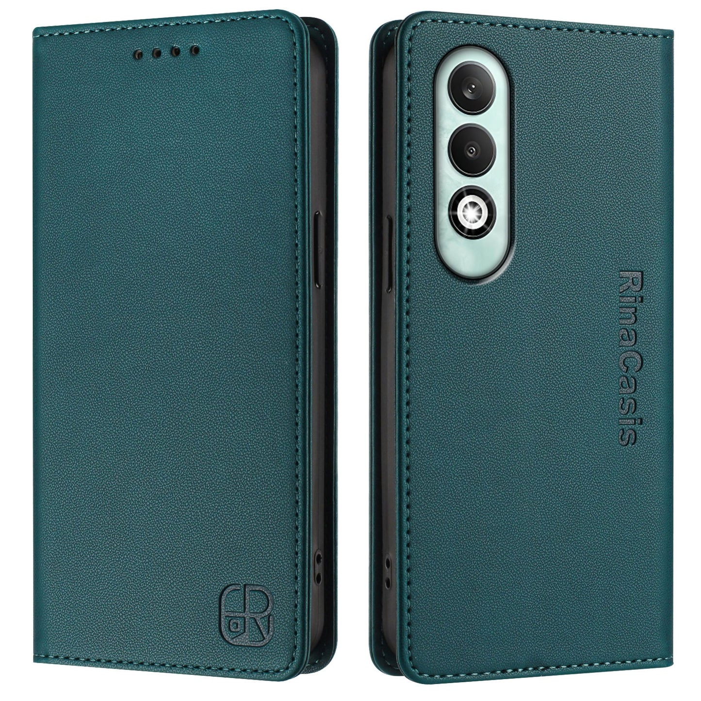 OPPO K12x 5G Dual-Folded Magnetic Suction RFID Blocking PU Leather Wallet Phone Case with Card Slots, Cash Pocket, Kickstand, Full Protective Flip Cover