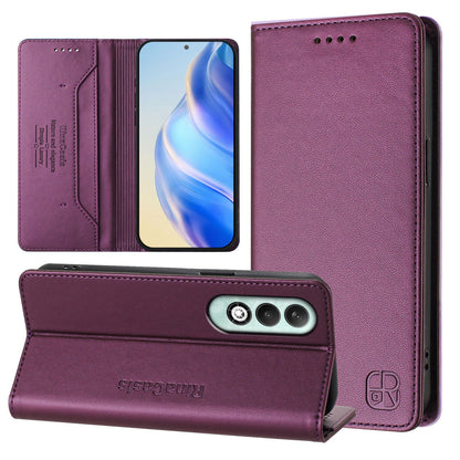 OPPO K12x 5G Dual-Folded Magnetic Suction RFID Blocking PU Leather Wallet Phone Case with Card Slots, Cash Pocket, Kickstand, Full Protective Flip Cover