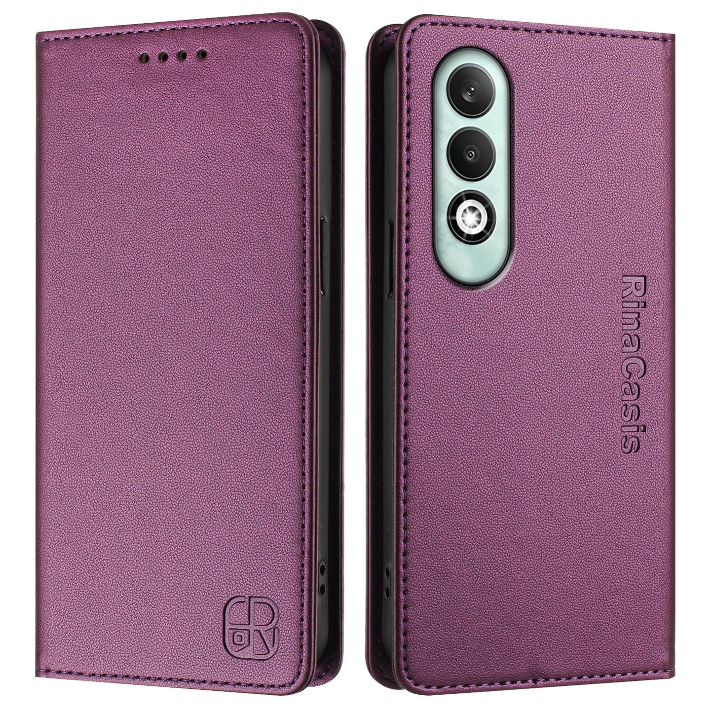 OPPO K12x 5G Dual-Folded Magnetic Suction RFID Blocking PU Leather Wallet Phone Case with Card Slots, Cash Pocket, Kickstand, Full Protective Flip Cover