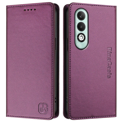OPPO K12x 5G Dual-Folded Magnetic Suction RFID Blocking PU Leather Wallet Phone Case with Card Slots, Cash Pocket, Kickstand, Full Protective Flip Cover