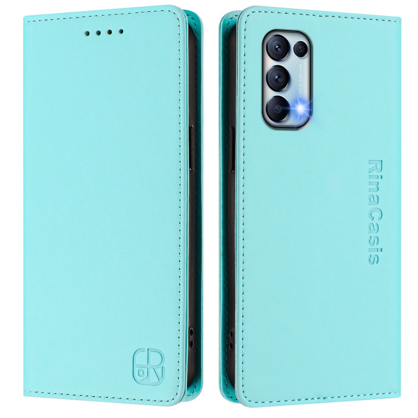 OPPO Reno5 4G Dual-Folded Magnetic Suction RFID Blocking PU Leather Wallet Phone Case with Card Slots, Cash Pocket, Kickstand, Full Protective Flip Cover