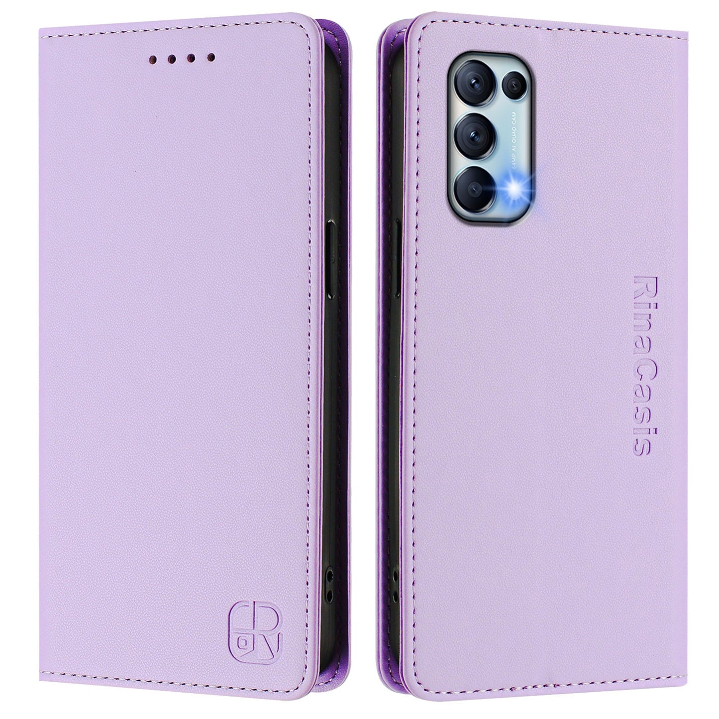 OPPO Reno5 4G Dual-Folded Magnetic Suction RFID Blocking PU Leather Wallet Phone Case with Card Slots, Cash Pocket, Kickstand, Full Protective Flip Cover