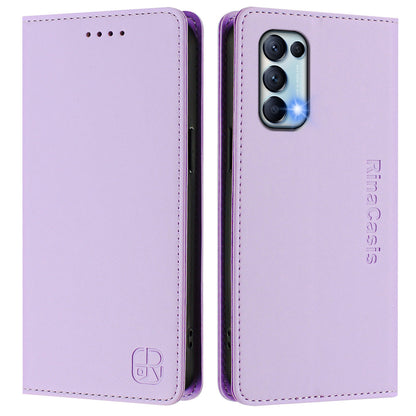 OPPO Reno5 4G Dual-Folded Magnetic Suction RFID Blocking PU Leather Wallet Phone Case with Card Slots, Cash Pocket, Kickstand, Full Protective Flip Cover