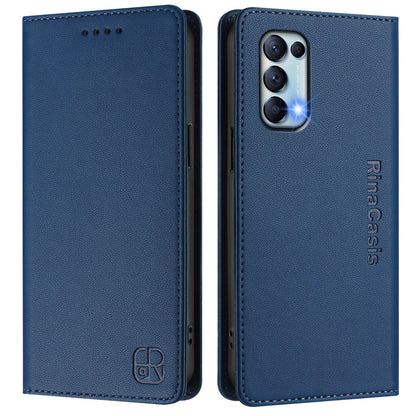 OPPO Find X3 Lite Dual-Folded Magnetic Suction RFID Blocking PU Leather Wallet Phone Case with Card Slots, Cash Pocket, Kickstand, Full Protective Flip Cover