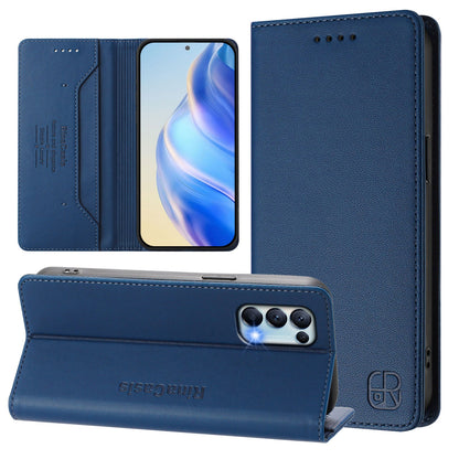 OPPO Find X3 Lite Dual-Folded Magnetic Suction RFID Blocking PU Leather Wallet Phone Case with Card Slots, Cash Pocket, Kickstand, Full Protective Flip Cover