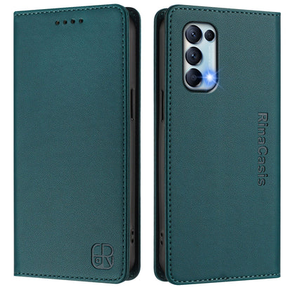 OPPO Reno5 5G Dual-Folded Magnetic Suction RFID Blocking PU Leather Wallet Phone Case with Card Slots, Cash Pocket, Kickstand, Full Protective Flip Cover