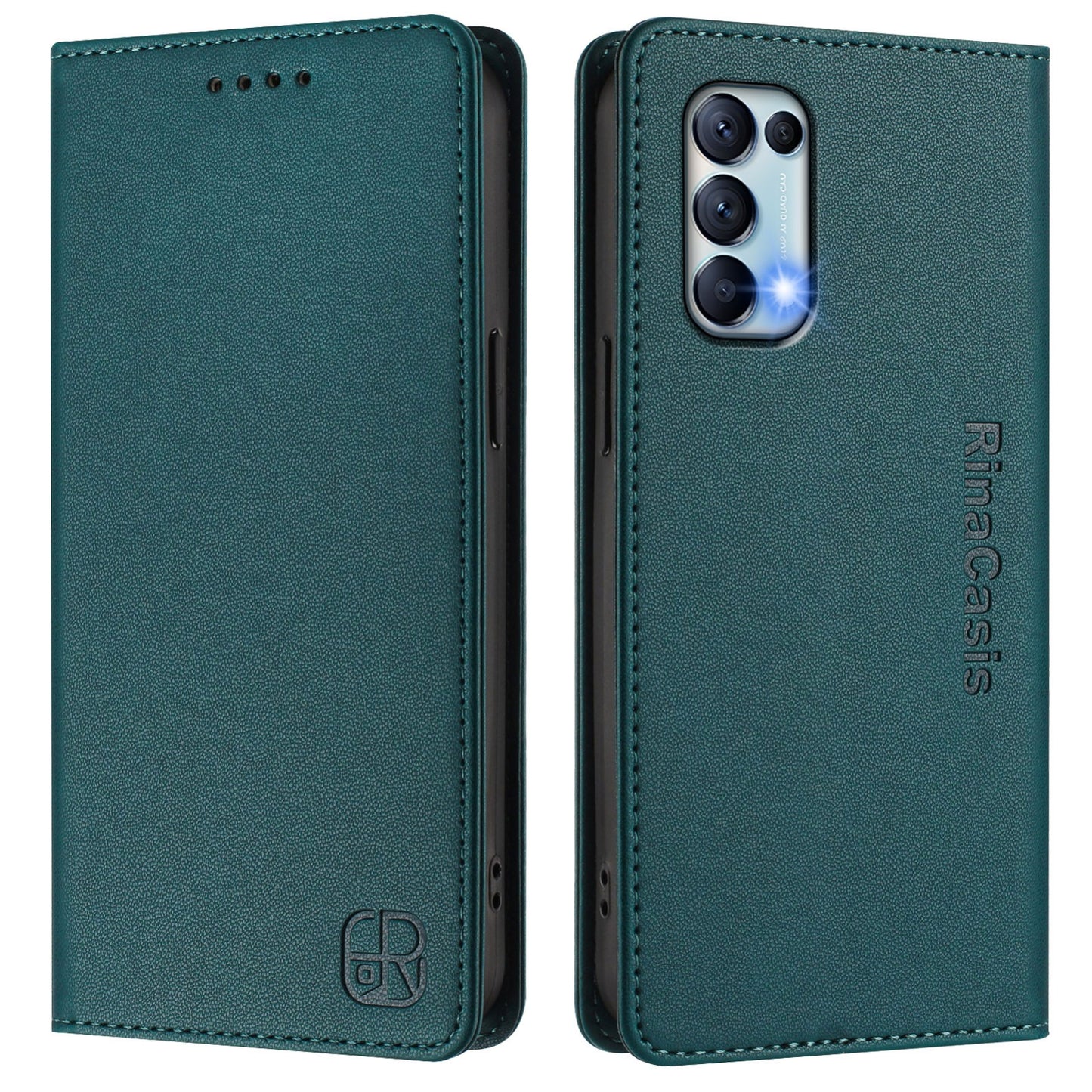 OPPO Find X3 Lite Dual-Folded Magnetic Suction RFID Blocking PU Leather Wallet Phone Case with Card Slots, Cash Pocket, Kickstand, Full Protective Flip Cover