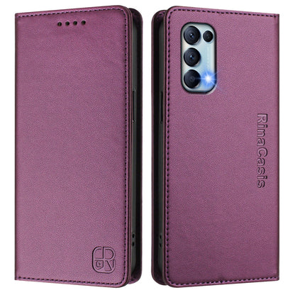 OPPO Reno5 5G Dual-Folded Magnetic Suction RFID Blocking PU Leather Wallet Phone Case with Card Slots, Cash Pocket, Kickstand, Full Protective Flip Cover