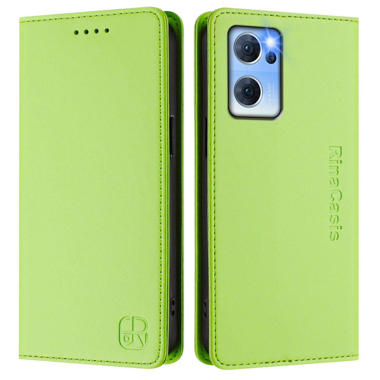 OPPO Find X5 Lite Dual-Folded Magnetic Suction RFID Blocking PU Leather Wallet Phone Case with Card Slots, Cash Pocket, Kickstand, Full Protective Flip Cover