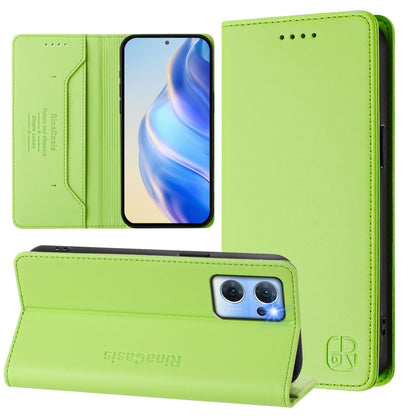 OPPO Find X5 Lite Dual-Folded Magnetic Suction RFID Blocking PU Leather Wallet Phone Case with Card Slots, Cash Pocket, Kickstand, Full Protective Flip Cover