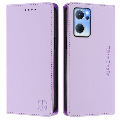 OPPO Find X5 Lite Dual-Folded Magnetic Suction RFID Blocking PU Leather Wallet Phone Case with Card Slots, Cash Pocket, Kickstand, Full Protective Flip Cover