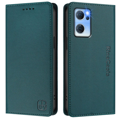OPPO Find X5 Lite Dual-Folded Magnetic Suction RFID Blocking PU Leather Wallet Phone Case with Card Slots, Cash Pocket, Kickstand, Full Protective Flip Cover