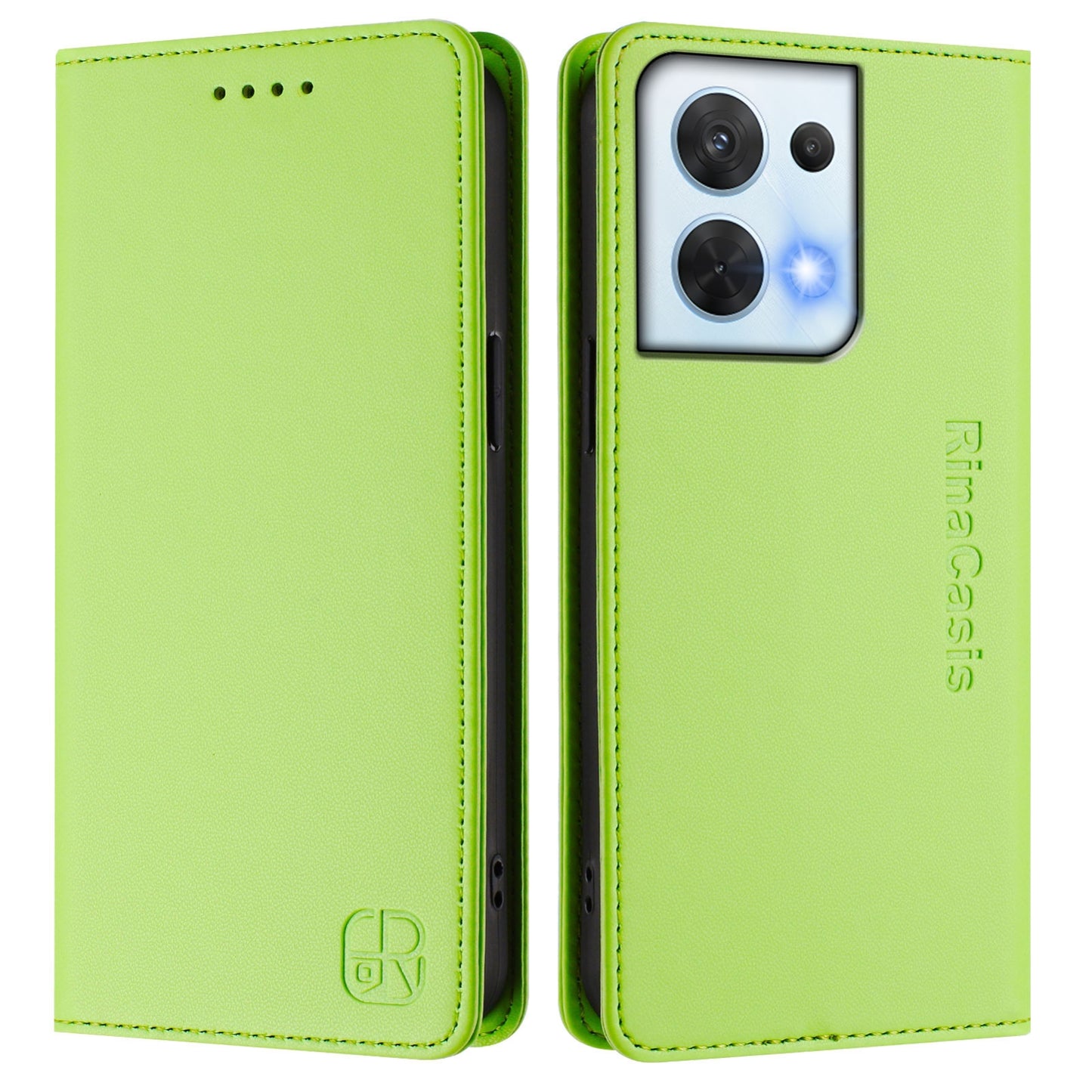 OPPO Reno8 5G Dual-Folded Magnetic Suction RFID Blocking PU Leather Wallet Phone Case with Card Slots, Cash Pocket, Kickstand, Full Protective Flip Cover