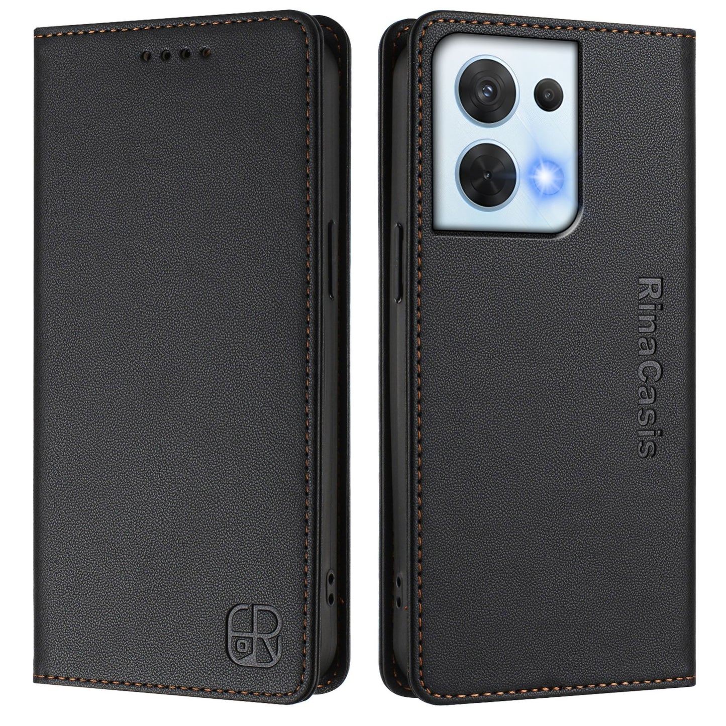 OPPO Reno8 5G Dual-Folded Magnetic Suction RFID Blocking PU Leather Wallet Phone Case with Card Slots, Cash Pocket, Kickstand, Full Protective Flip Cover