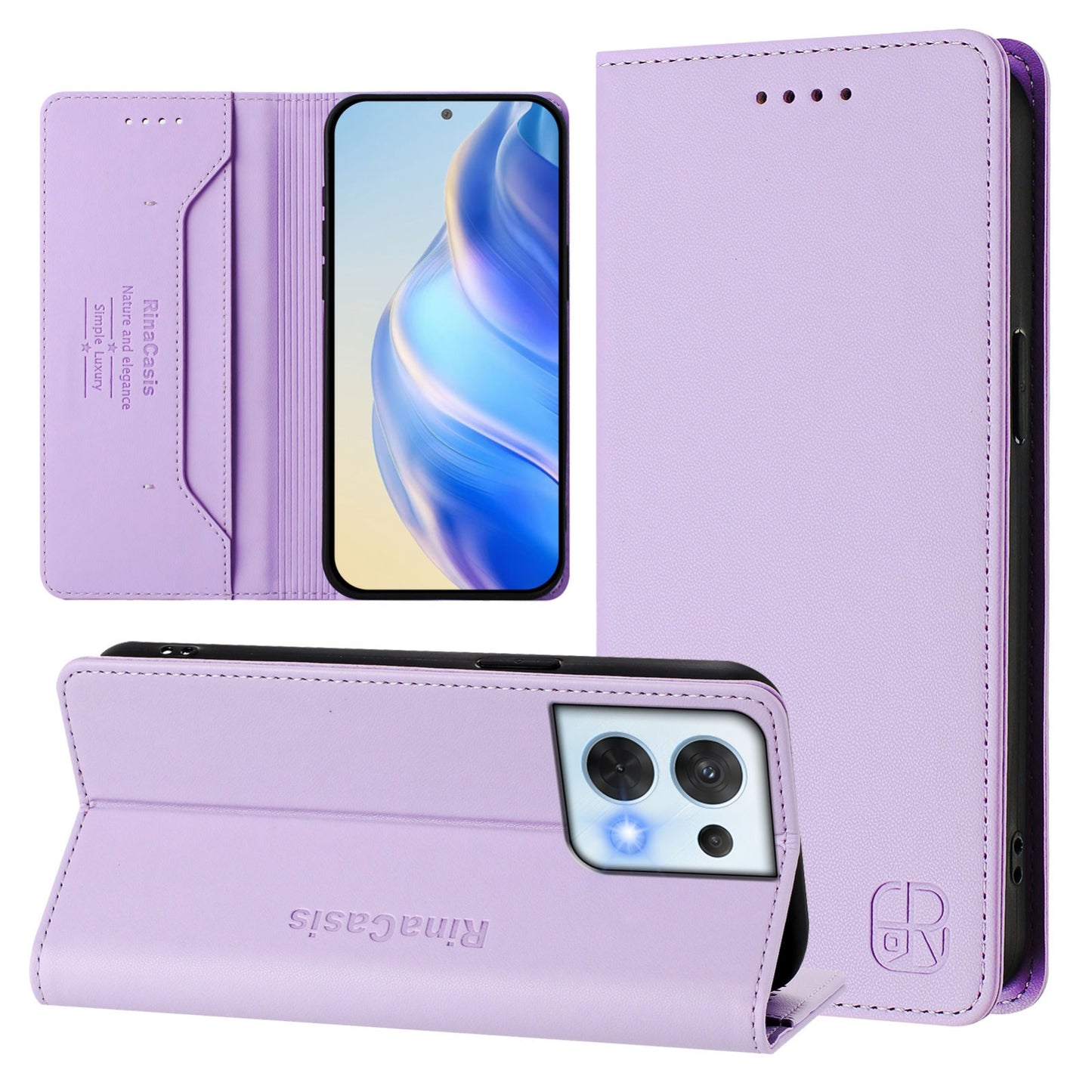 OPPO Reno8 5G Dual-Folded Magnetic Suction RFID Blocking PU Leather Wallet Phone Case with Card Slots, Cash Pocket, Kickstand, Full Protective Flip Cover