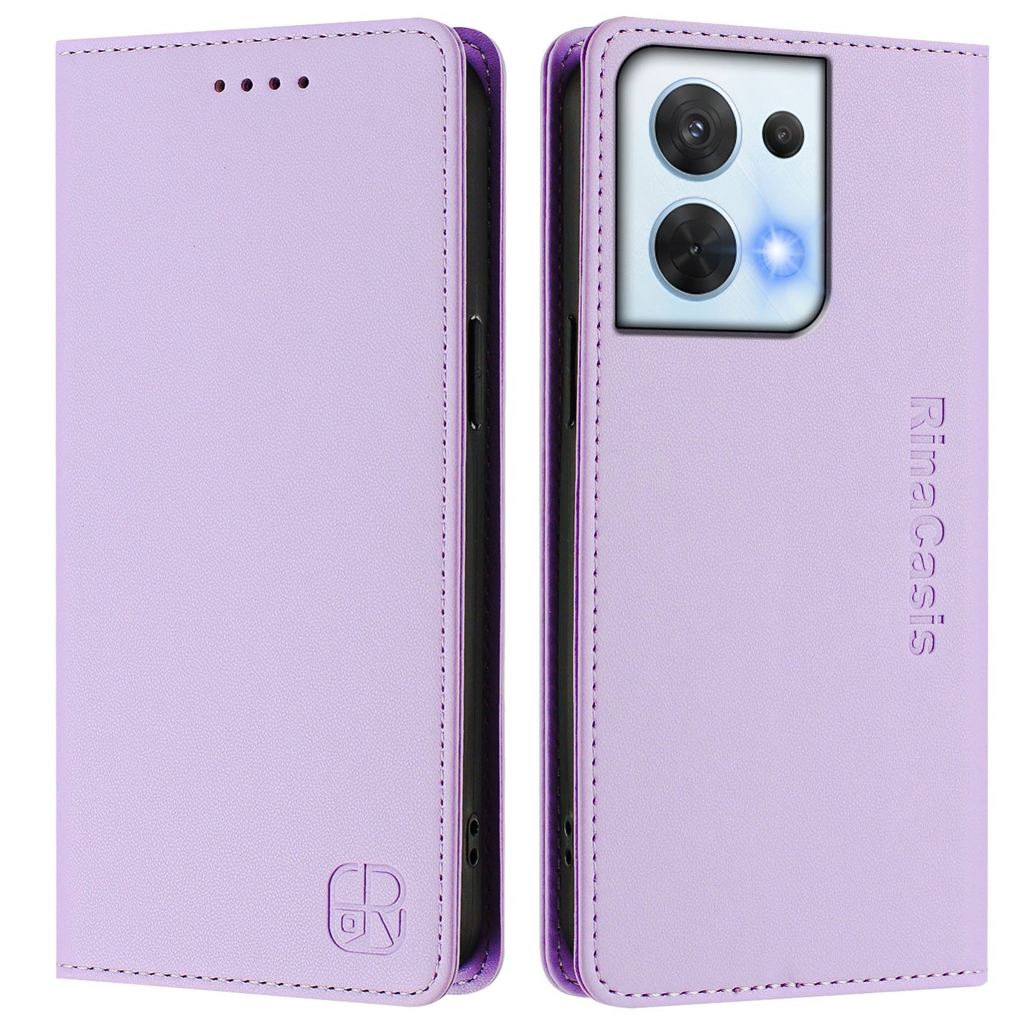 OPPO Reno8 5G Dual-Folded Magnetic Suction RFID Blocking PU Leather Wallet Phone Case with Card Slots, Cash Pocket, Kickstand, Full Protective Flip Cover